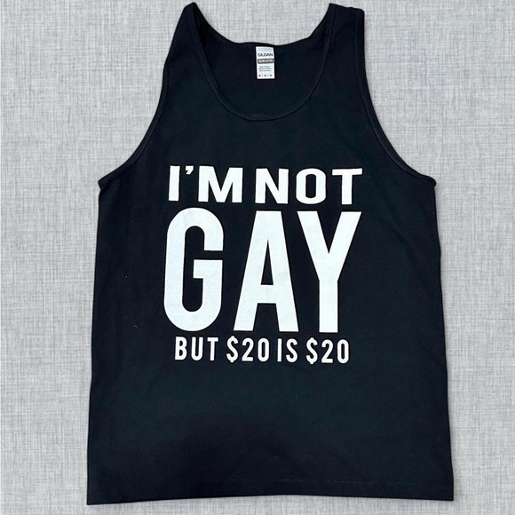 Gildan Black Muscle Tank medium “im not gay but $20 is $20 - Picture 1 of 3
